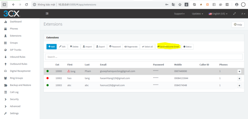 2. Click vào Send Welcome Email
