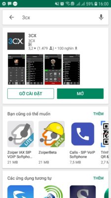Hình 2 Khi tìm kiếm 3cx sẽ hiện được app như hình